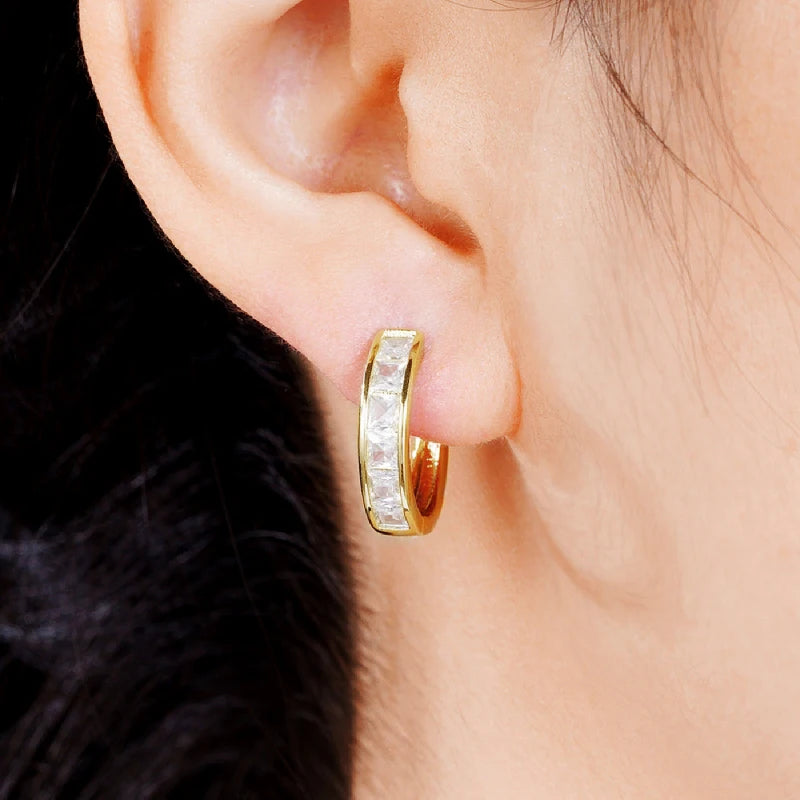 Classic Princess Square CZ Hoop Earrings