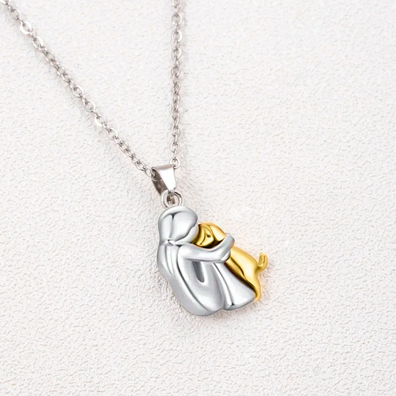 Cute Girl & Puppy Pendant Necklace
