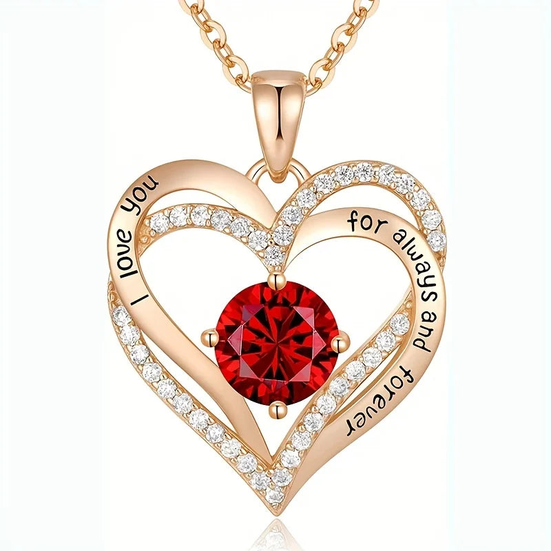 Luxury Red Zircon Necklace with Rose Gift Box