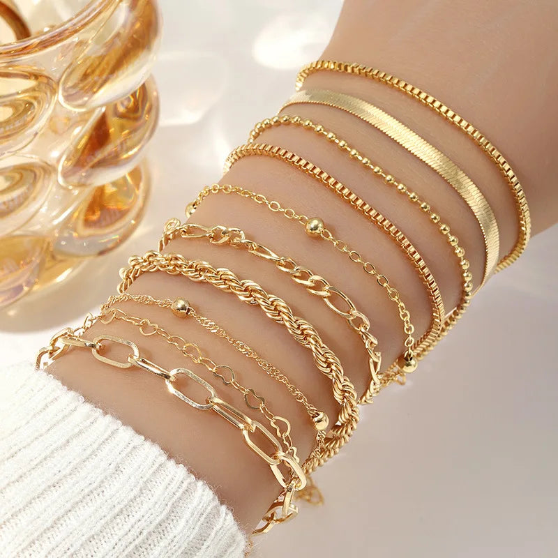 10-Piece Vintage Gold Boho Bracelets