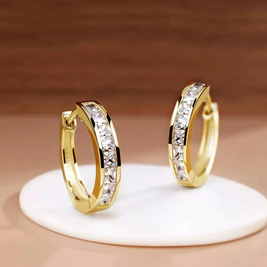 Classic Princess Square CZ Hoop Earrings