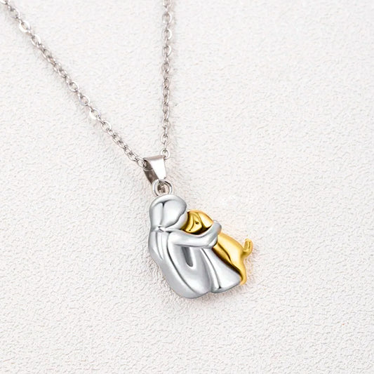 Cute Girl & Puppy Pendant Necklace