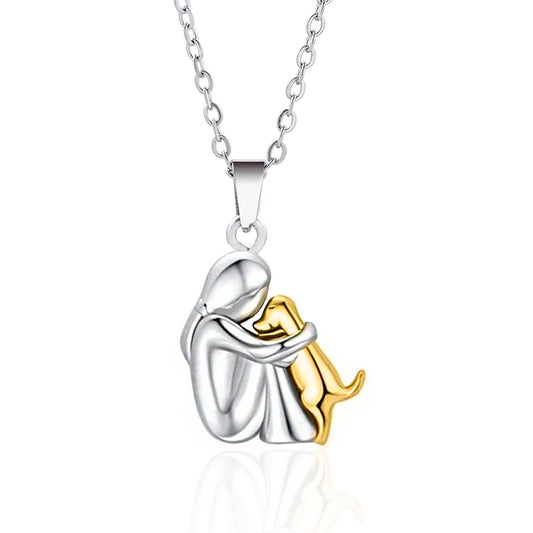 Cute Girl & Puppy Pendant Necklace