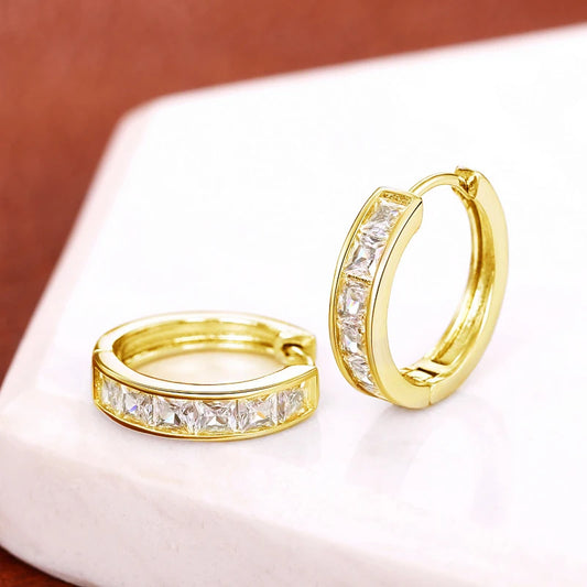 Classic Princess Square CZ Hoop Earrings
