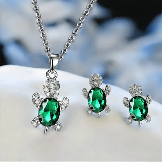 3pcs Silver-Plated Turtle Necklace & Earrings Set